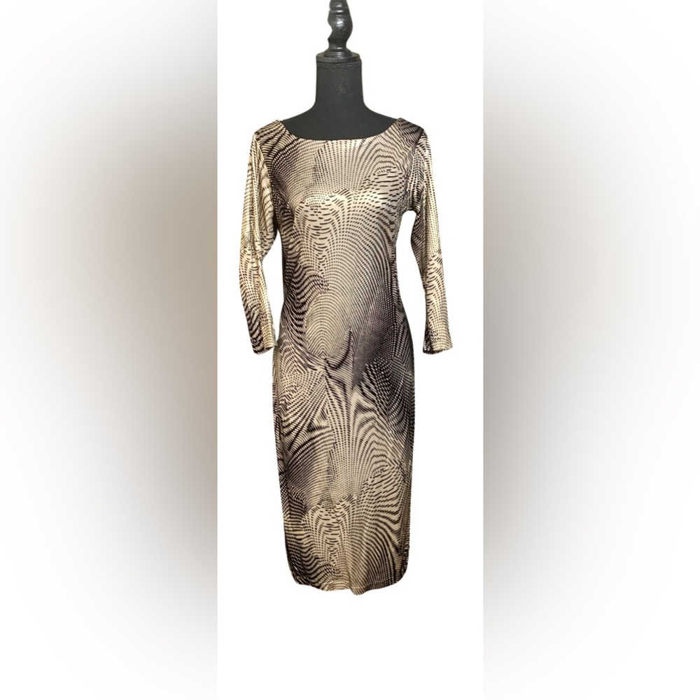Black and Beige Open Back Abstract Dress from Alice + Olivia
